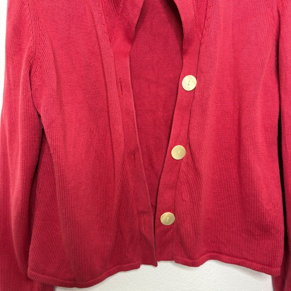J. Jill Raspberry Red Silk Cotton Blend Collared Button Front Cardigan Sweater M - Picture 3 of 6